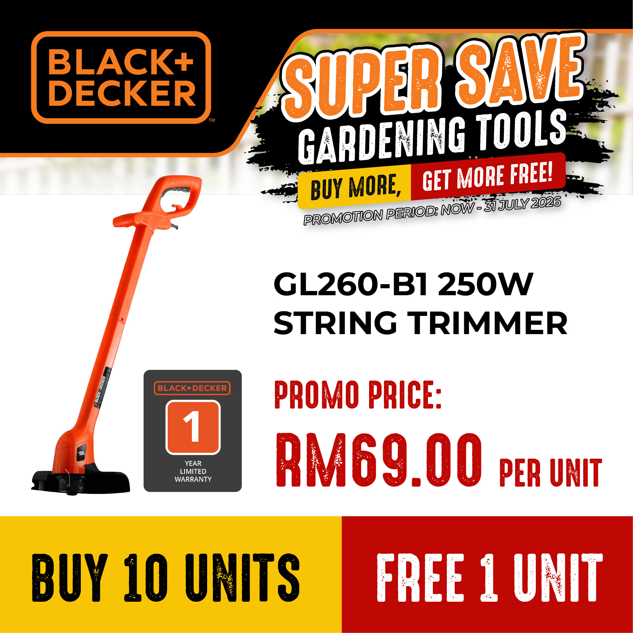 202606_BD STRING TRIMMER PROMOTION-06 BLACK & DECKER GL260-B1 STRING TRIMMER 250W - Image 1